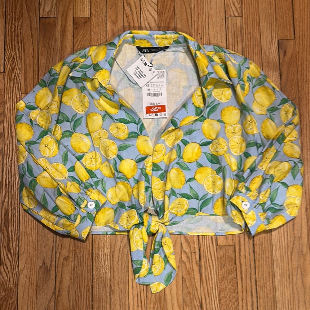 Zara Citrus Print Tie-Front Top